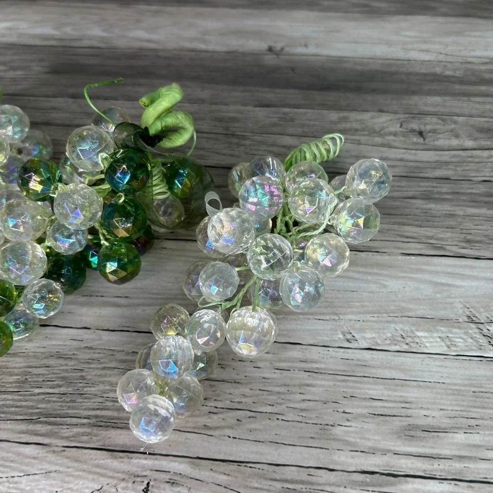 Lucite Grape Clusters Faceted Clear Green Lot Acrylic Faux Fruit Vintage MCM
